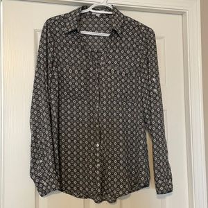 Express Portofino Long Sleeve Blouse Black White Size Medium